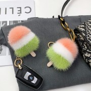 Mink Fur Ice Cream Keychain Bag Charm Car Keyring