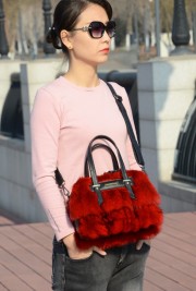 Luxury Fox Fur Bag Leather Handbag