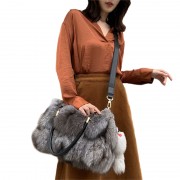 Real Fox Fur Shoulder Bags Genuine Leather Handbags