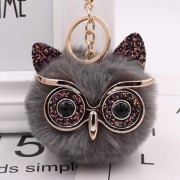 Plush Owl Face Keychains Puff Ball Keychain