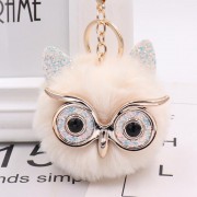 Plush Owl Face Keychains Puff Ball Keychain