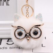 Plush Owl Face Keychains Puff Ball Keychain