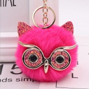 Plush Owl Face Keychains Puff Ball Keychain