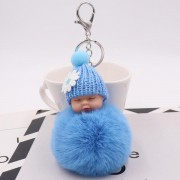 Sleeping Baby With Daisy Hat Chain Puff Ball Keychain