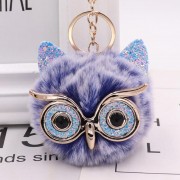 Plush Owl Face Keychains Puff Ball Keychain