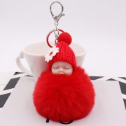 Sleeping Baby With Daisy Hat Chain Puff Ball Keychain