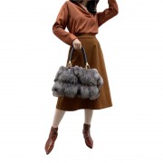 Real Fox Fur Shoulder Bags Genuine Leather Handbags