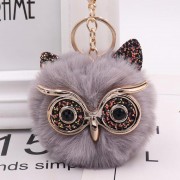 Plush Owl Face Keychains Puff Ball Keychain