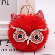 Plush Owl Face Keychains Puff Ball Keychain