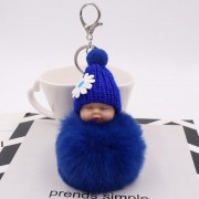 Sleeping Baby With Daisy Hat Chain Puff Ball Keychain