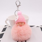 Sleeping Baby With Daisy Hat Chain Puff Ball Keychain