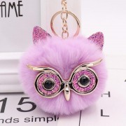 Plush Owl Face Keychains Puff Ball Keychain