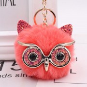 Plush Owl Face Keychains Puff Ball Keychain