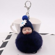 Sleeping Baby With Daisy Hat Chain Puff Ball Keychain