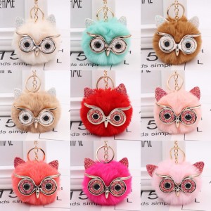 Plush Owl Face Keychains Puff Ball Keychain