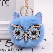 Plush Owl Face Keychains Puff Ball Keychain