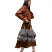 Real Fox Fur Shoulder Bags Genuine Leather Handbags