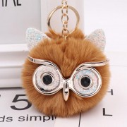 Plush Owl Face Keychains Puff Ball Keychain