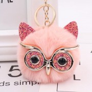 Plush Owl Face Keychains Puff Ball Keychain