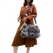 Real Fox Fur Shoulder Bags Genuine Leather Handbags