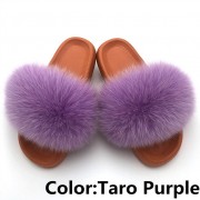 Women Fox Fur Slides Summer Multiple Color Slippers