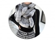 Women Cashmere with Real Rex Rabbit Fur Trim Shawl Chinchilla Design