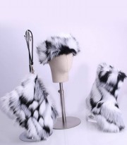 Faux Fur Women Snow Boots Bag Knee High Plush Shoes Ladies headband