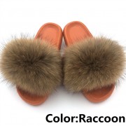 Women Fox Fur Slides Summer Multiple Color Slippers