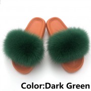 Women Fox Fur Slides Summer Multiple Color Slippers