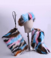 Faux Fur Women Snow Boots Bag Knee High Plush Shoes Ladies headband