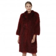 Women Fox Fur Long Coat Knitted Jacket