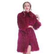 Women Fox Fur Long Coat Knitted Jacket