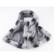 Women Cashmere with Real Rex Rabbit Fur Trim Shawl Chinchilla Design