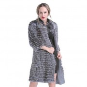 Women Fox Fur Long Coat Knitted Jacket