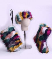 Faux Fur Women Snow Boots Bag Knee High Plush Shoes Ladies headband