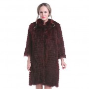 Women Fox Fur Long Coat Knitted Jacket