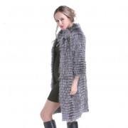 Women Fox Fur Long Coat Knitted Jacket