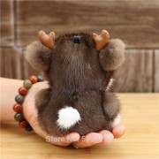 Mink fur fawn keychain plush fur keyring bag charm children cartoon animal doll