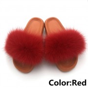 Women Fox Fur Slides Summer Multiple Color Slippers