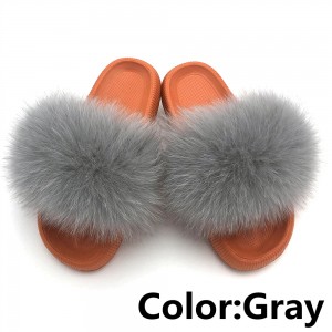 Women Fox Fur Slides Summer Multiple Color Slippers