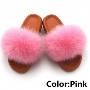 Women Fox Fur Slides Summer Multiple Color Slippers