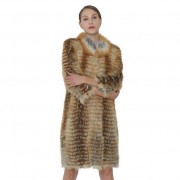 Women Fox Fur Long Coat Knitted Jacket