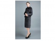 High Quality Knitted Natural Mink fur Coats with Diamond Genuine Leather Strip