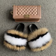 Jelly Purse and Slides Fox Fur Slides with Matching Purse Fluffy Multicolor