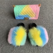 Jelly Purse and Slides Fox Fur Slides with Matching Purse Fluffy Multicolor