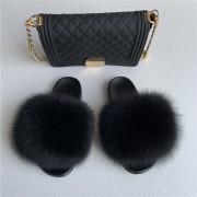 Jelly Purse and Slides Fox Fur Slides with Matching Purse Fluffy Multicolor