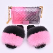 Jelly Purse and Slides Fox Fur Slides with Matching Purse Fluffy Multicolor