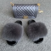 Jelly Purse and Slides Fox Fur Slides with Matching Purse Fluffy Multicolor