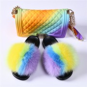 Jelly Purse and Slides Fox Fur Slides with Matching Purse Fluffy Multicolor