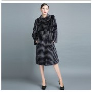 High Quality Knitted Natural Mink fur Coats with Diamond Genuine Leather Strip